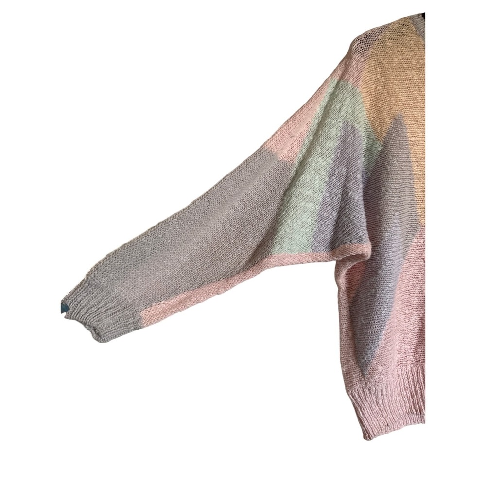 Vintage 80's Renee Tener for Jeanne Pierre Sz L Geometric Pastel Sweater Preppy - Picture 4 of 8